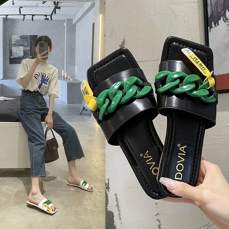 [ Mã 66CBSALE giảm 30K đơn 200K] Dép Quai Ngang Ulzzang Đế Bằng Phối Dây Xích Sành Điệu Cho Nữ | BigBuy360 - bigbuy360.vn