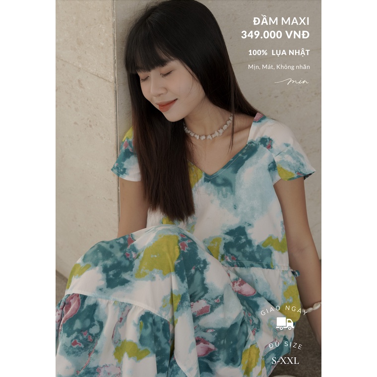 Đầm maxi dài 3 tầng luồng dây, váy tơ lụa Mịn đi biển đi chơi bigsize, màu cam xanh be nâu