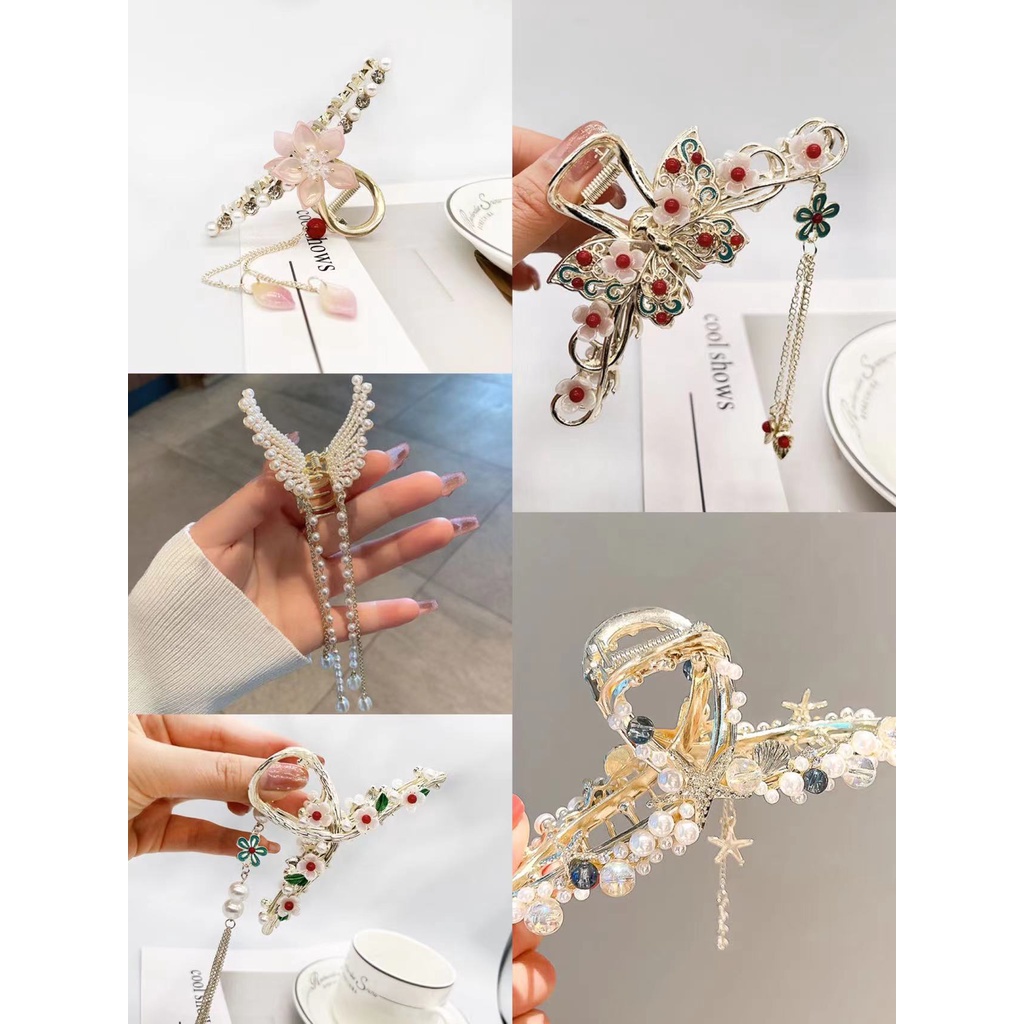 Kẹp Tóc Càng Cua Tua Rua Trung Hoa Ngọc Trai Phụ Kiện Thời Trang Cho Nữ AB131