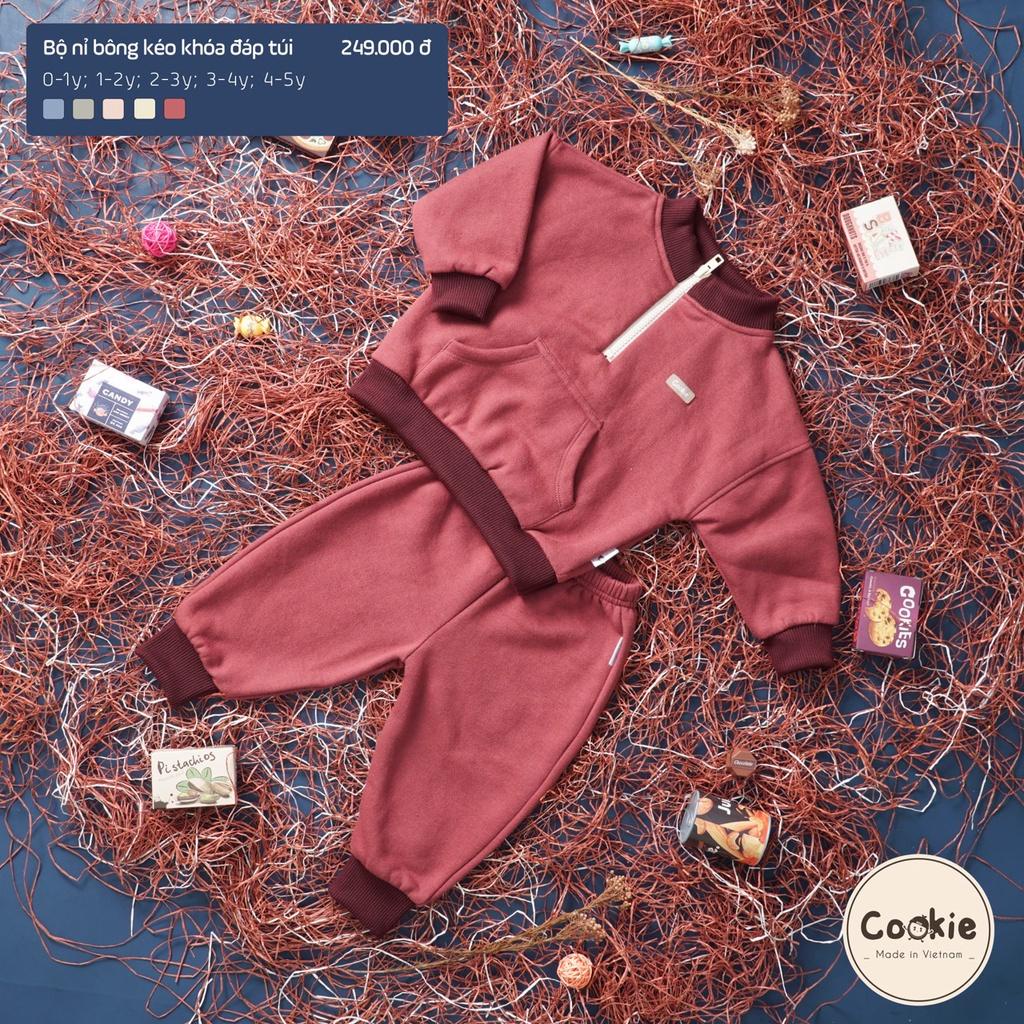COOKIE Bộ nỉ bông hoodie kéo khóa