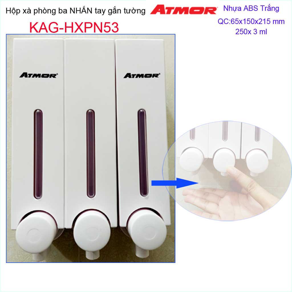 Hộp nhấn xà phòng Atmor KAG-HXPN53-Trắng-White, bình xịt xà bông 250ml x3 thiết kế sang trọng nhấn êm siêu bền