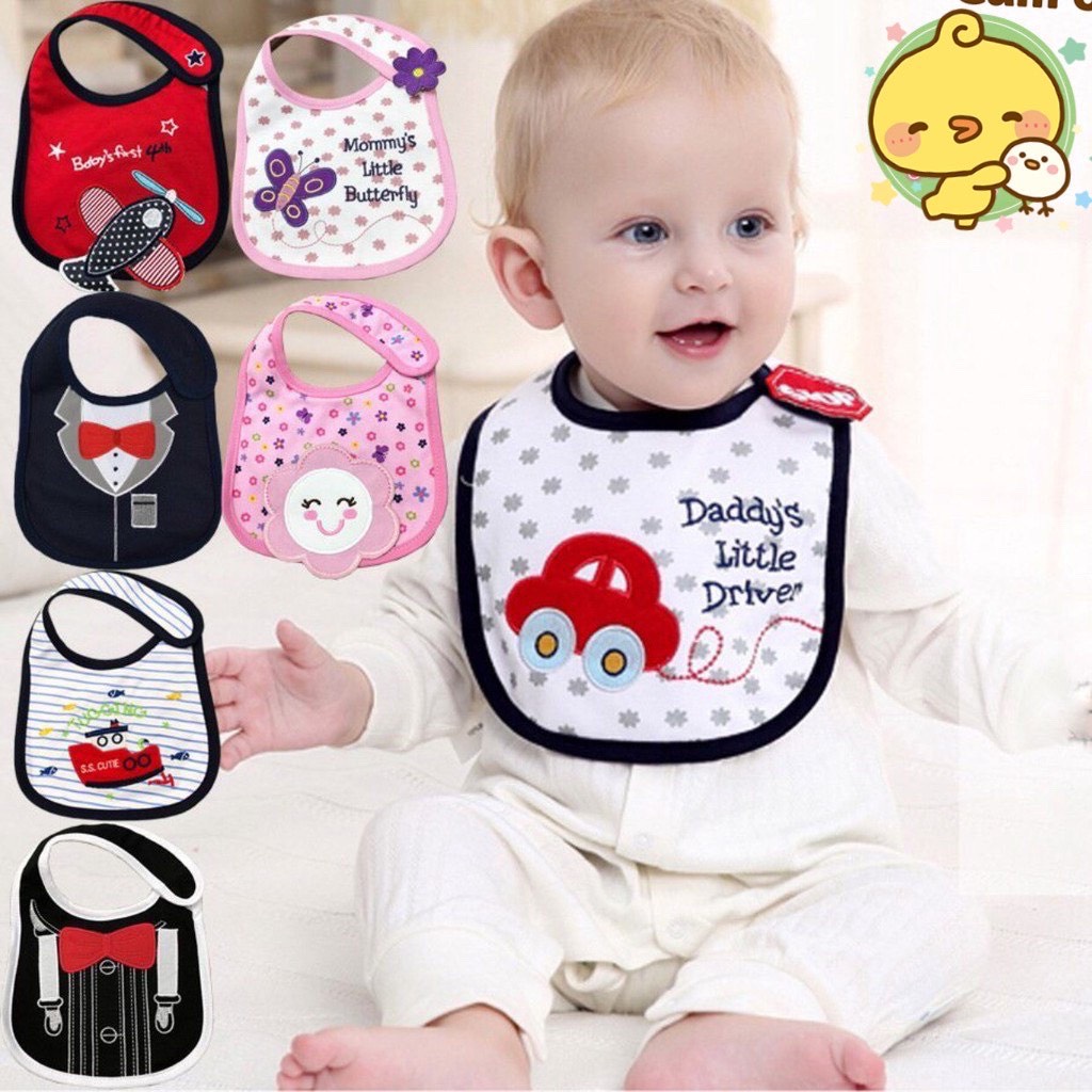 Yếm Dán Cater In Hình Cho Bé, Yếm Ăn Dặm Cotton Chống Thấm Nhiều Màu Sắc Dễ Thương Cho Trẻ Nhỏ