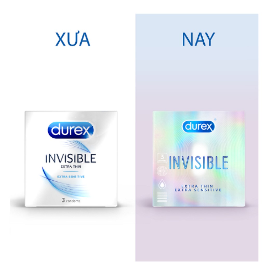 Bao cao su Durex Invisible Extra Thin Extra Sensitive hộp 3 bao - 100% che tên sản phẩm