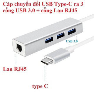 Cáp chuyển USB 3.1 Type-C ra 3 cổng USB 3.0 + cổng Lan RJ45 vỏ hợp kim nhôm cao cấp