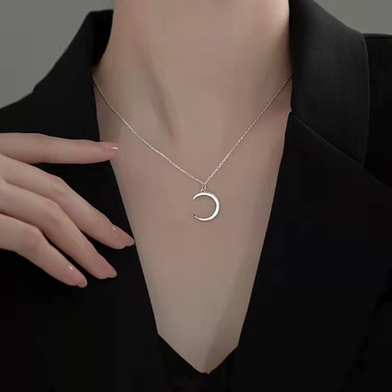 Vòng cổ mạ bạc 925 hình mặt trăng đơn giản phong cách thời trang Hàn Quốc