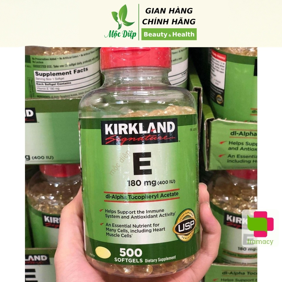 Vitamin e Kirkland 500 viên - Viên uống trắng da Vitamin e 400 Mỹ hỗ trợ làm đẹp da - Mộc Diệp