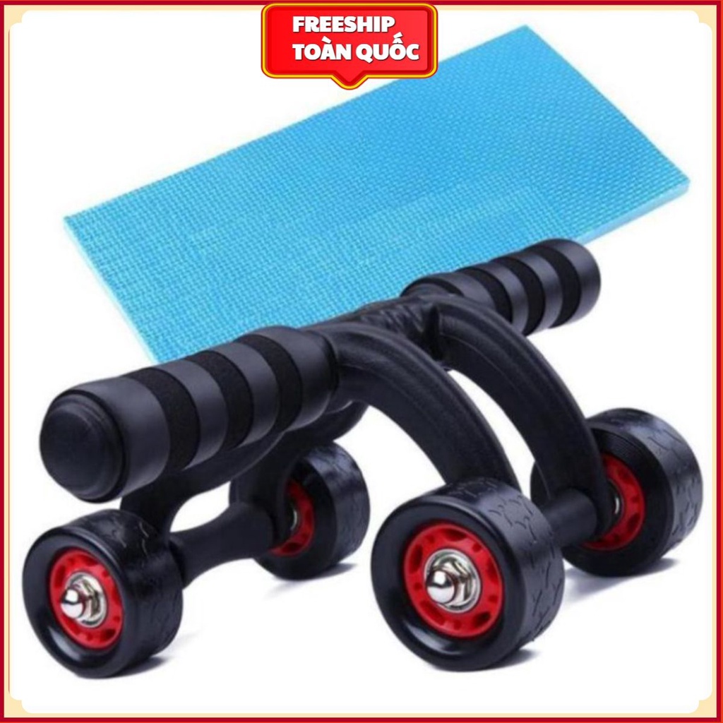 Con lăn tập bụng 4 bánh cao cấp, có miếng chặn , Máy tập cơ bụng con lăng bánh xe tập thể dục nam nữ . .