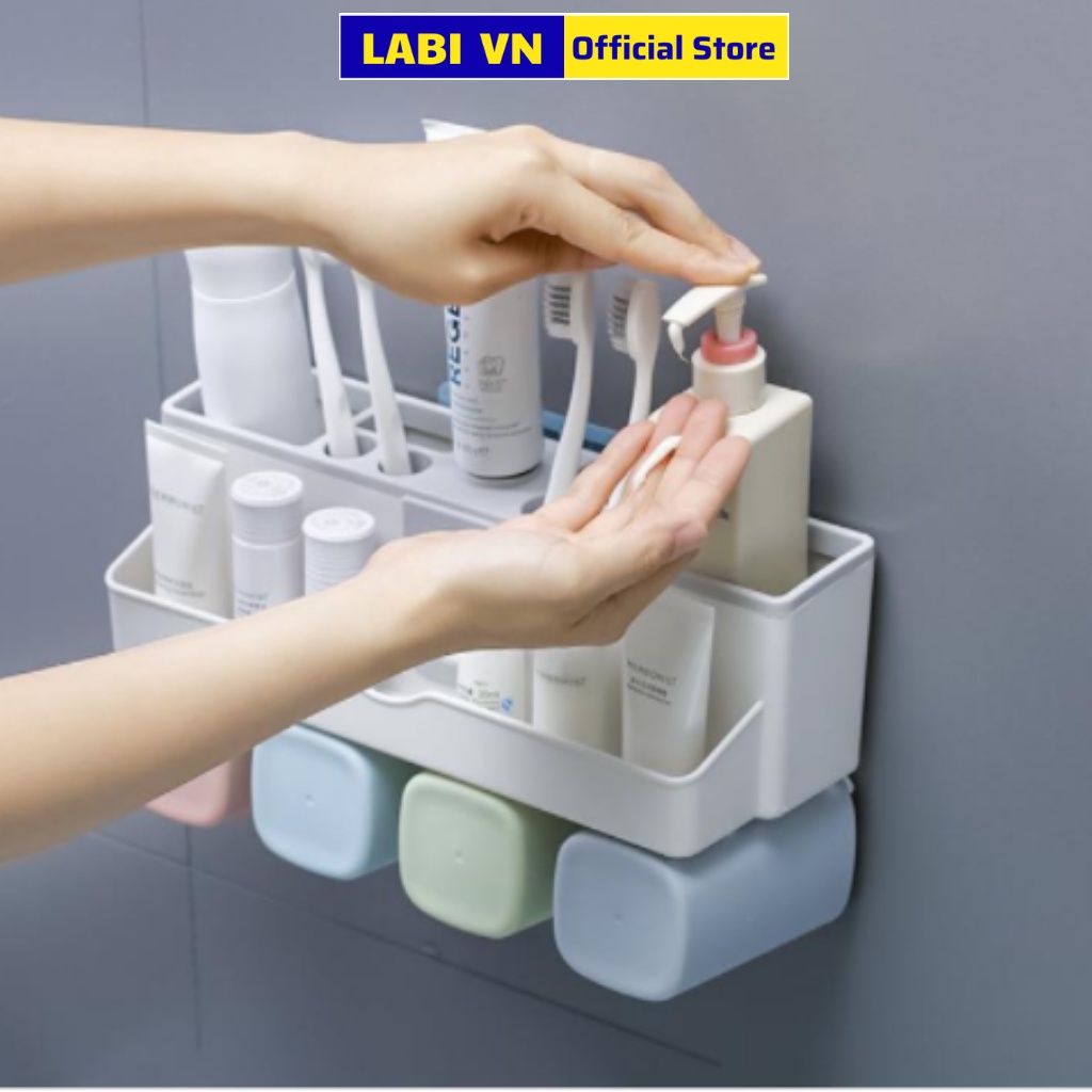 Kệ nhả kem đánh răng tự động, bộ để đồ nhà tắm dán tường LABI LB221