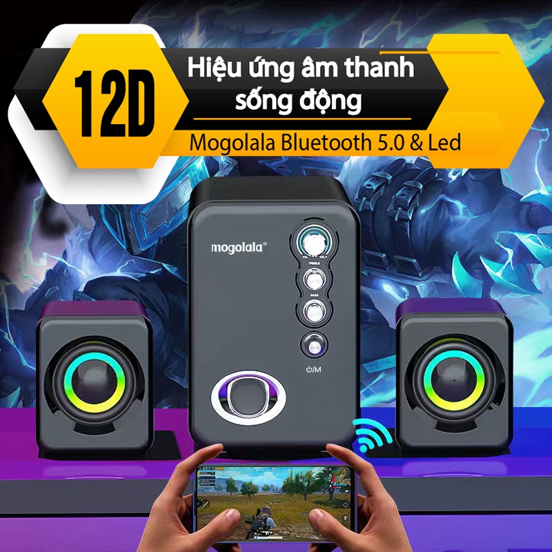 Loa Vi Tính, Máy Tính, Kết Nối Bluetooth Có Đèn Led Super Bass, Âm Thanh Sống Động Mogolala Cao Cấp