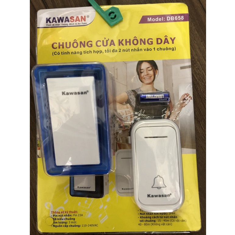 [CHÍNH HÃNG] Chuông cửa không dây KAWASAN DB658 chống nước dùng pin loại bán chạy nhất hiện nay