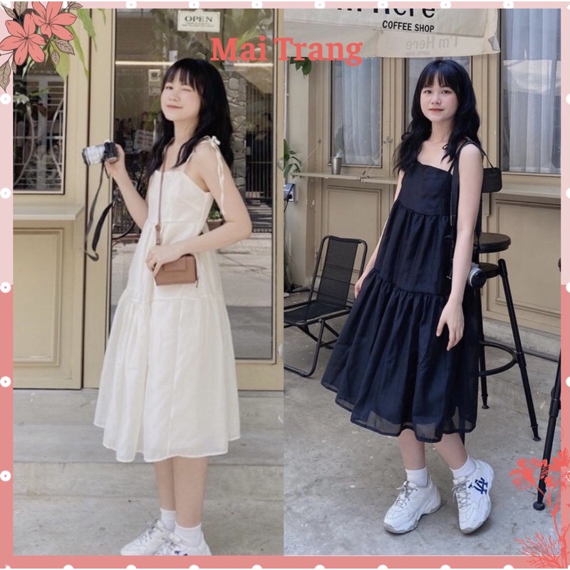 Đầm – Váy 2 dây maxi babydoll buộc vai 2 lớp voan tơ Hàn quốc Maitrangshop92 – (TTA59)