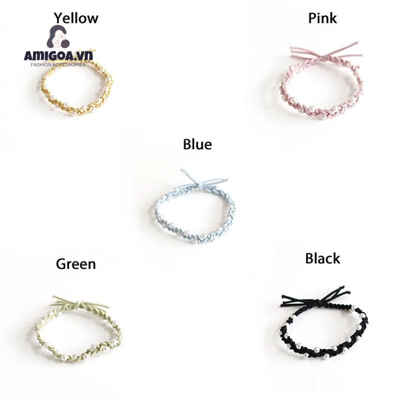 ✨✨Dây buộc tóc cao su bện ba sợi màu kẹo ngọc trai cho nữ