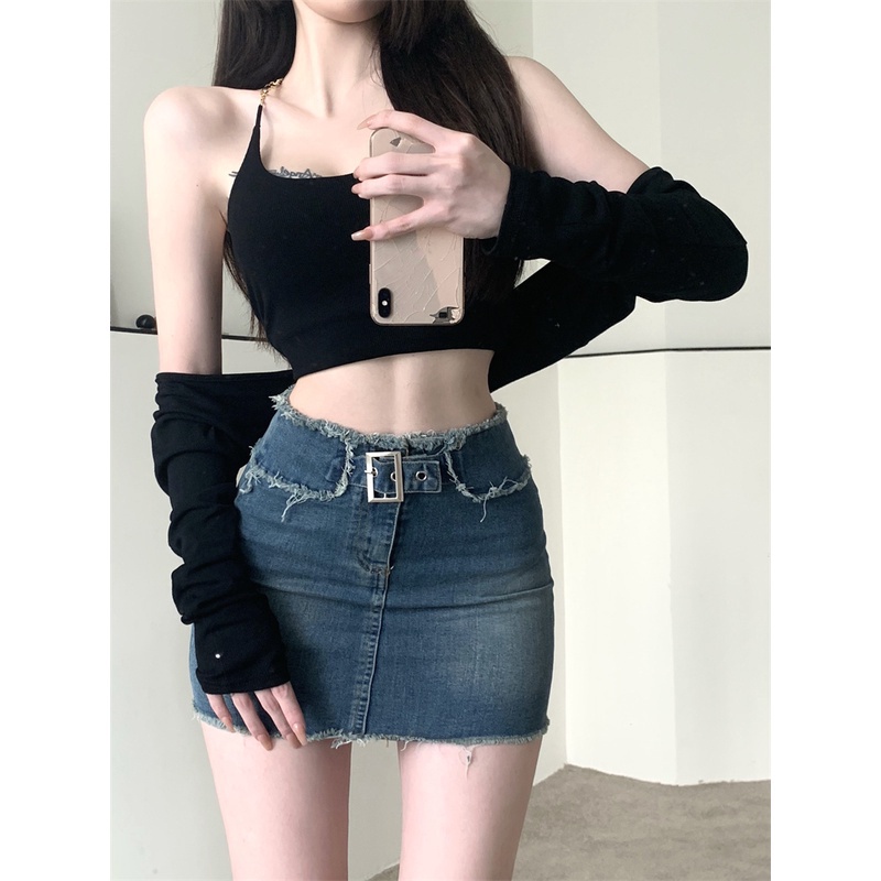 Cocory vn Chân váy jean Lưng Cao Dáng Chữ A Thời Trang Quyến Rũ Cho Nữ