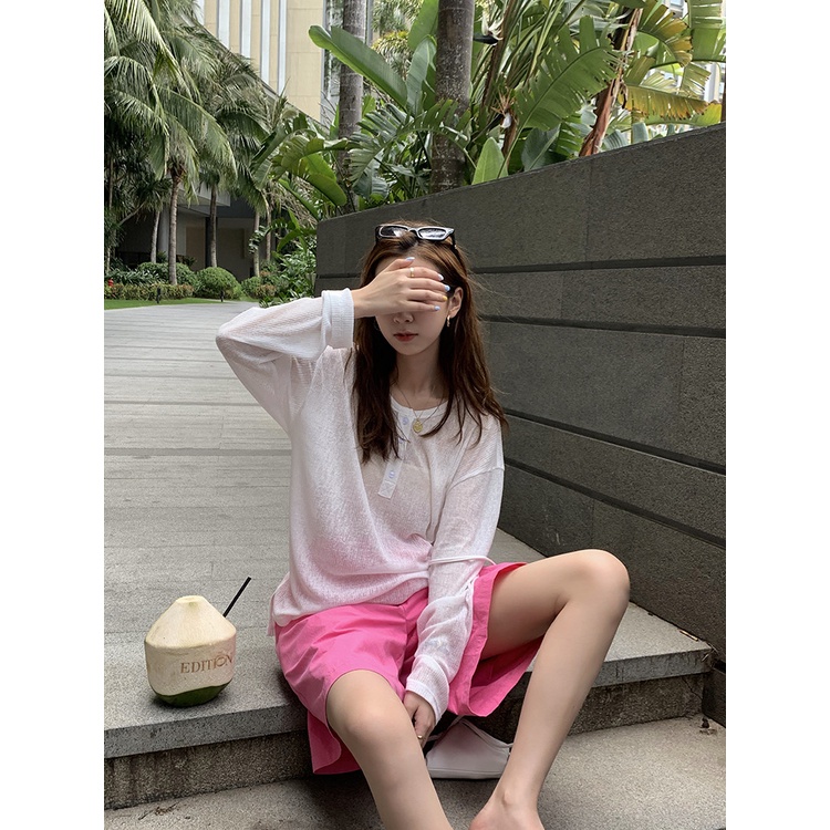 Áo thun len mỏng Dài tay Form rộng Áo phông Len mỏng Ulzzang Hàn Quốc Mùa Hè Thời trang Cao cấp