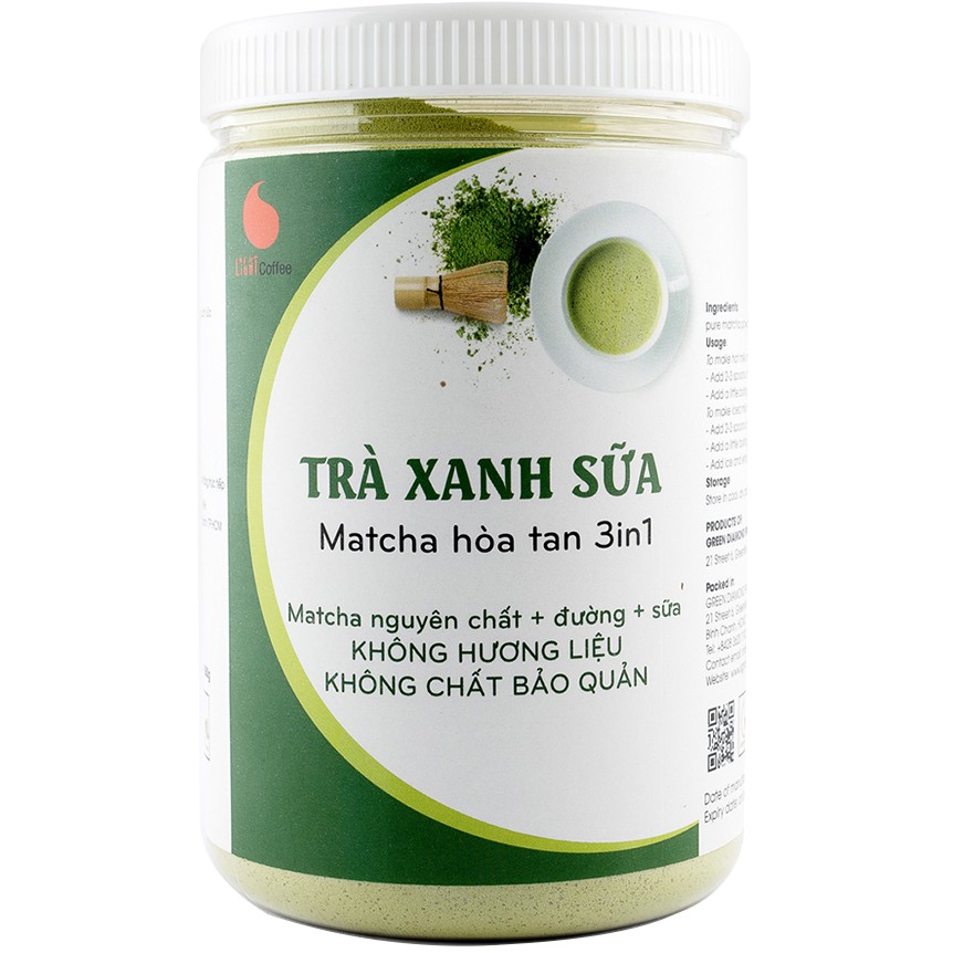 Bột Matcha sữa Light Coffee, sử dụng Matcha Nhật, vị tự nhiên không hương liệu Hũ 550g