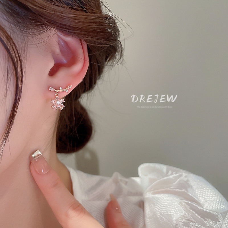DREJEW Bông Tai Mạ Bạc Hình Hoa Đính Đá Zircon Cỡ Nhỏ Thiết Kế Đơn Giản Sang Trọng Thời Trang Cho Nữ