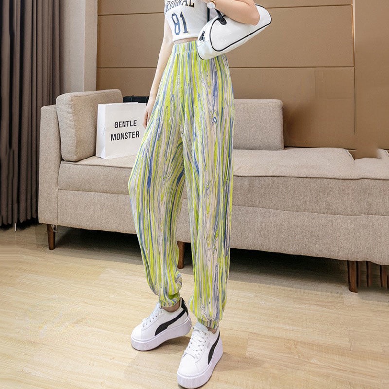 Quần Dài Vải Lụa Lạnh Nhuộm Màu Phong Cách Vintage Hàn Quốc Thời Trang Mùa Hè 2022 Plus Size Cho Nữ