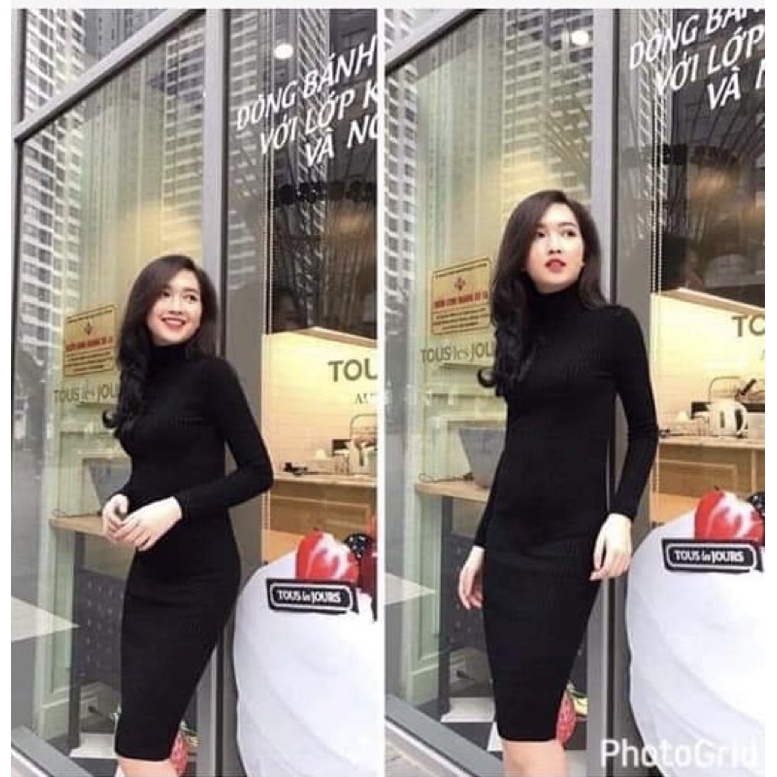 Váy Len Tăm - Đầm Len Cổ Lọ Body Dáng Dài Chất Đẹp Hàng Đổ Shop