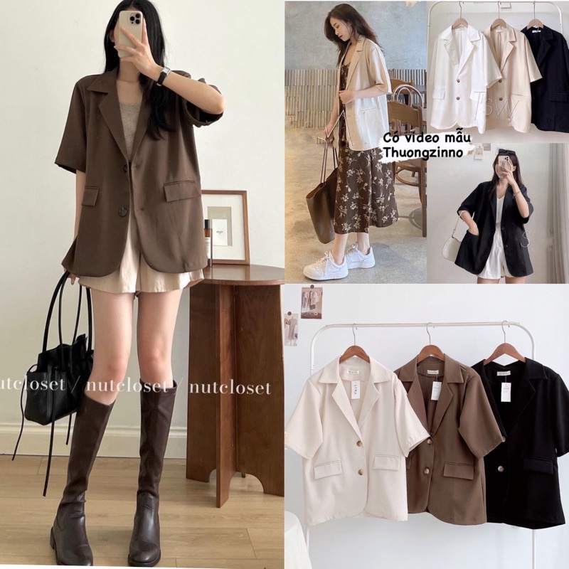 Áo blazer túi hộp nhiều màu hiện đại 2 lớp phong cách Hàn Quốc Áo vest khoác ngoài