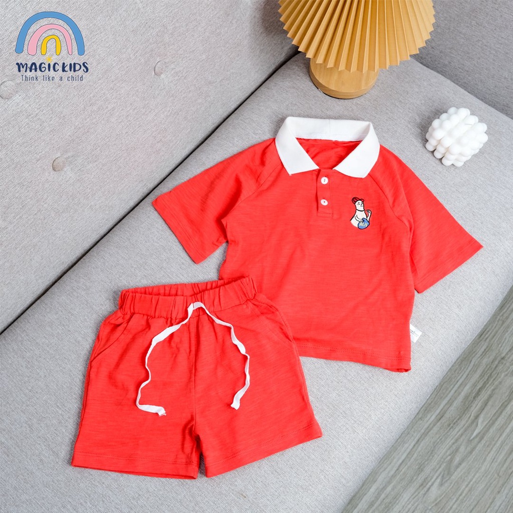 Đồ bộ polo bé trai Magickids Áo thun có cổ quần đùi chất cotton thoáng mát, thâm hút mồ hôi Quần áo trẻ em BR22024