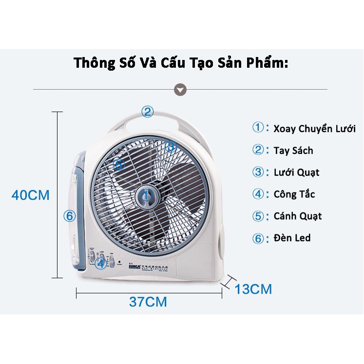 Quạt sạc tích điện đa năng có đèn SUNCA SF-299A