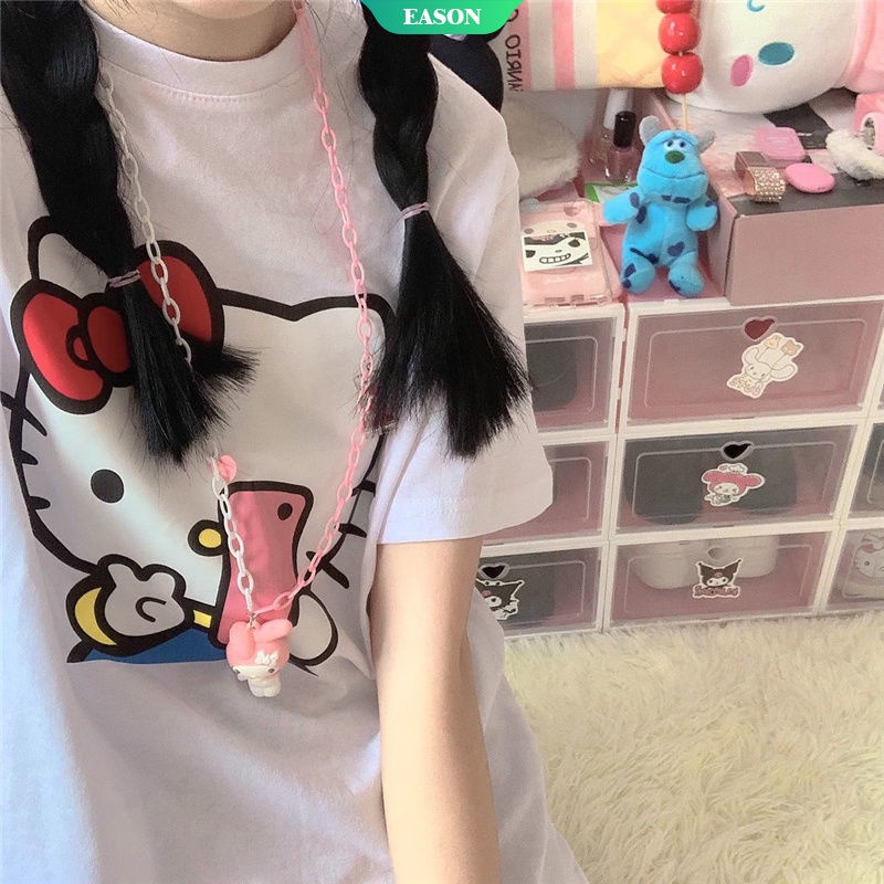 Áo Thun 100% Cotton Tay Ngắn Dáng Rộng In Hình Hello Kitty Dễ Thương Thời Trang Mùa Hè Cho Nữ