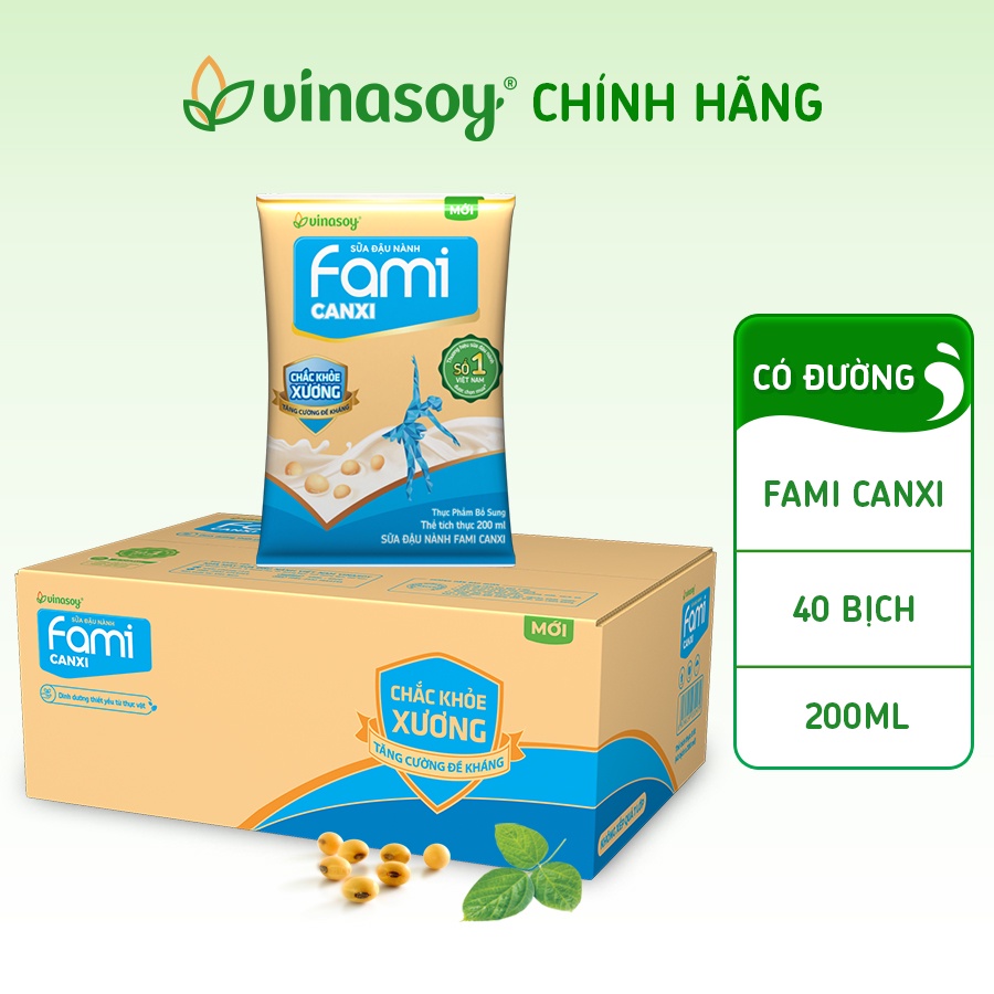 Thùng sữa đậu nành Fami Canxi Nguyên vị 40 bịch x 200ml