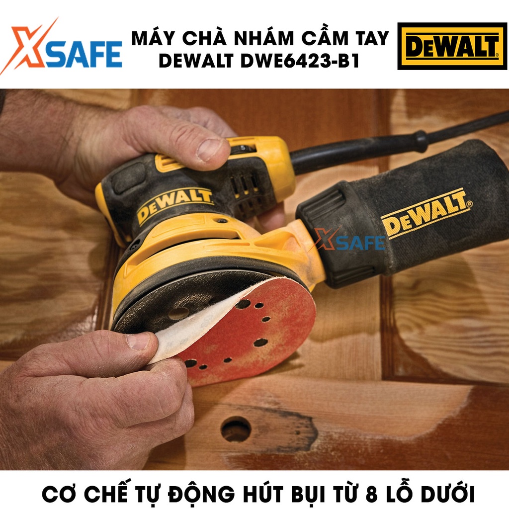 Máy chà nhám kèm đế chà, túi chứa bụi Máy chà nhám cầm tay DeWalt đa cấp tốc độ cơ chế tự động hút bụi, vỏ máy cách điện