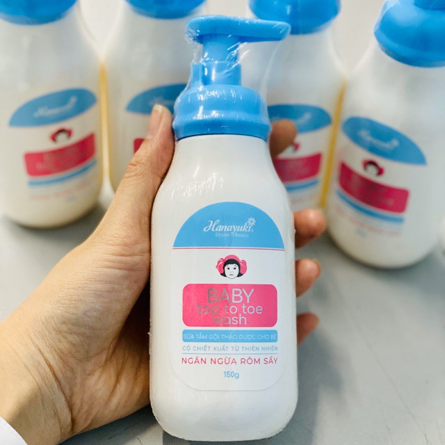 Sữa Tắm Gội Thảo Dược Hanayuki Baby 150 Gram - Ngăn Ngừa Rôm Sẩy, An Toàn Dịu Nhẹ Cho Làn Da Em Bé - HÀNG CHÍNH HÃNG