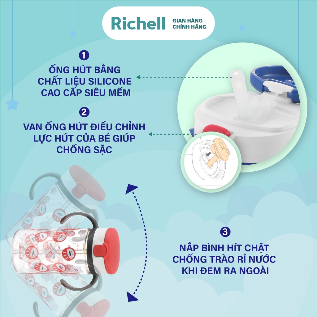 Bình ống hút RICHELL AQ phiên bản giới hạn 320ml chống sặc | Baby