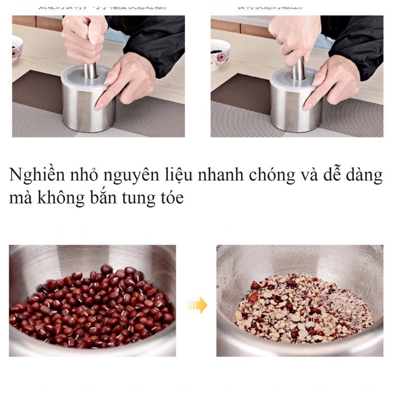 Bộ cối chày inox 304 cao cấp chống nấm mốc độc hại