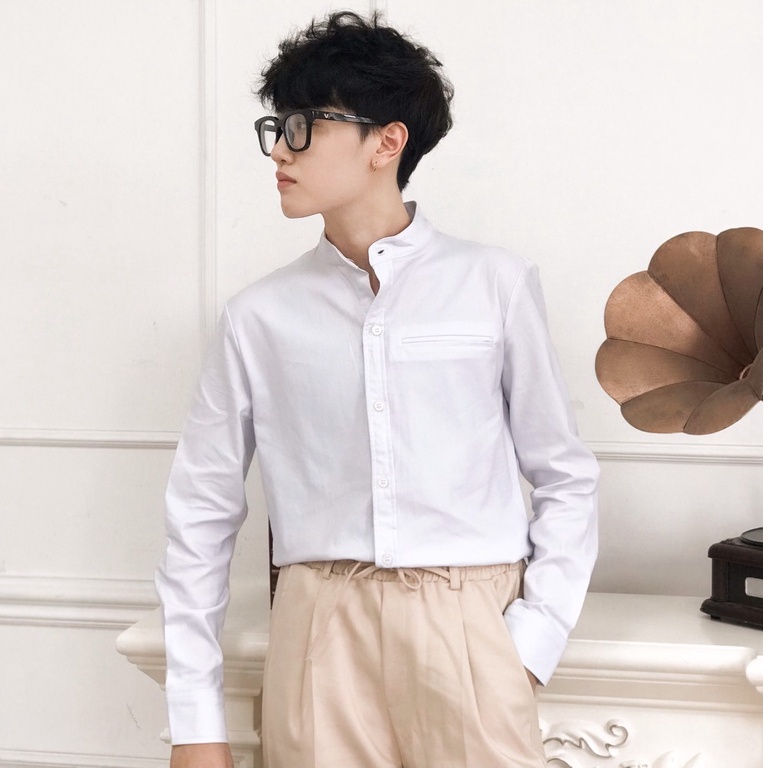 Áo sơmi trắng cổ tàu thiết kế form cho TOMBOY SB TRANSGUY 🏳️‍🌈