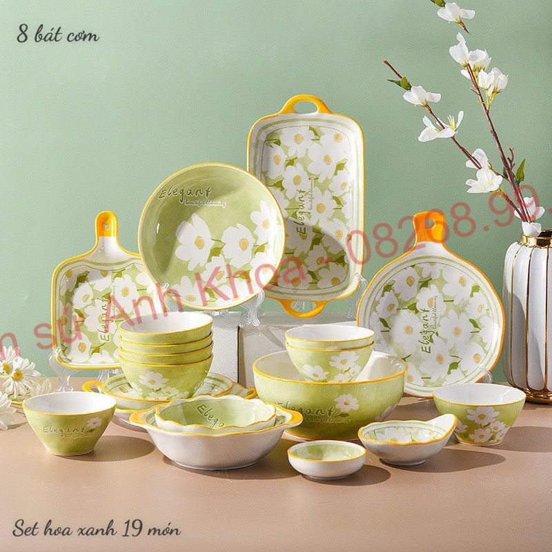 Tổng hợp Bát Đĩa sứ Decor Bộ Hoa Cúc Xanh Dễ Thương Cute Cao Cấp cực kỳ xinh yêu