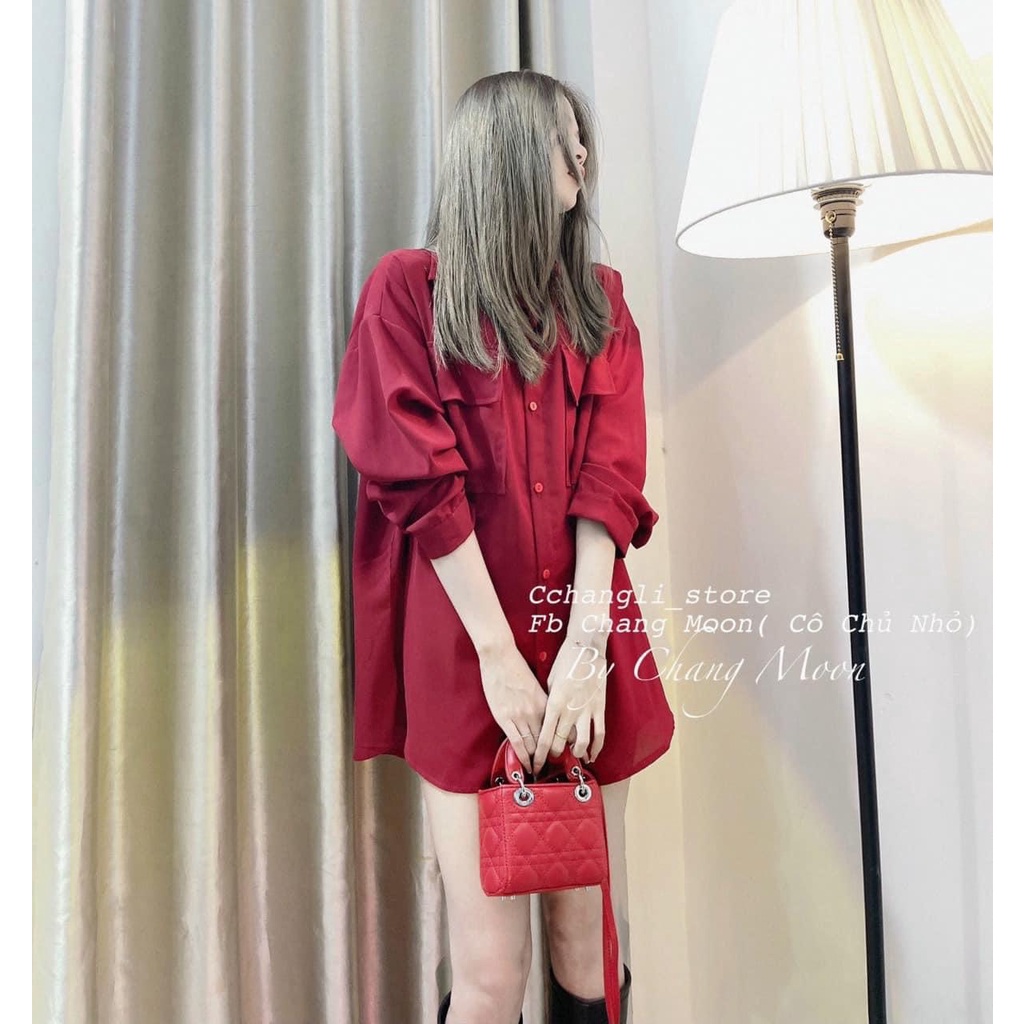 [ảnh thật-sẵn] Áo sơ mi cổ đức 2 túi ngực