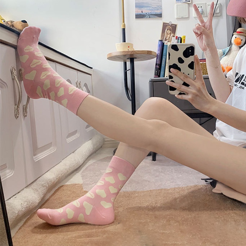 Youyo Vớ Cotton Thoáng Khí In Họa Tiết Trái Tim Phong Cách Harajuku Nhật Bản Mới Lạ M