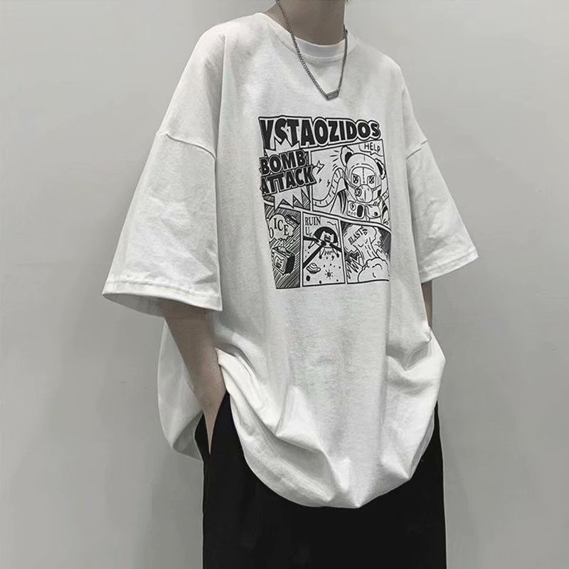 【M-3XL】Áo Thun Tay Ngắn Cổ Tròn In Họa Tiết Hoạt Hình Phong Cách Hàn Quốc Thời Trang Cho Nam Và Nữ Thời trang cộng với kích thước Unisex Áo sơ mi ngắn tay giản dị