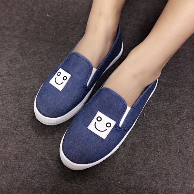 😄HOT SALE😄 Giày slip on mặt cười jean đậm