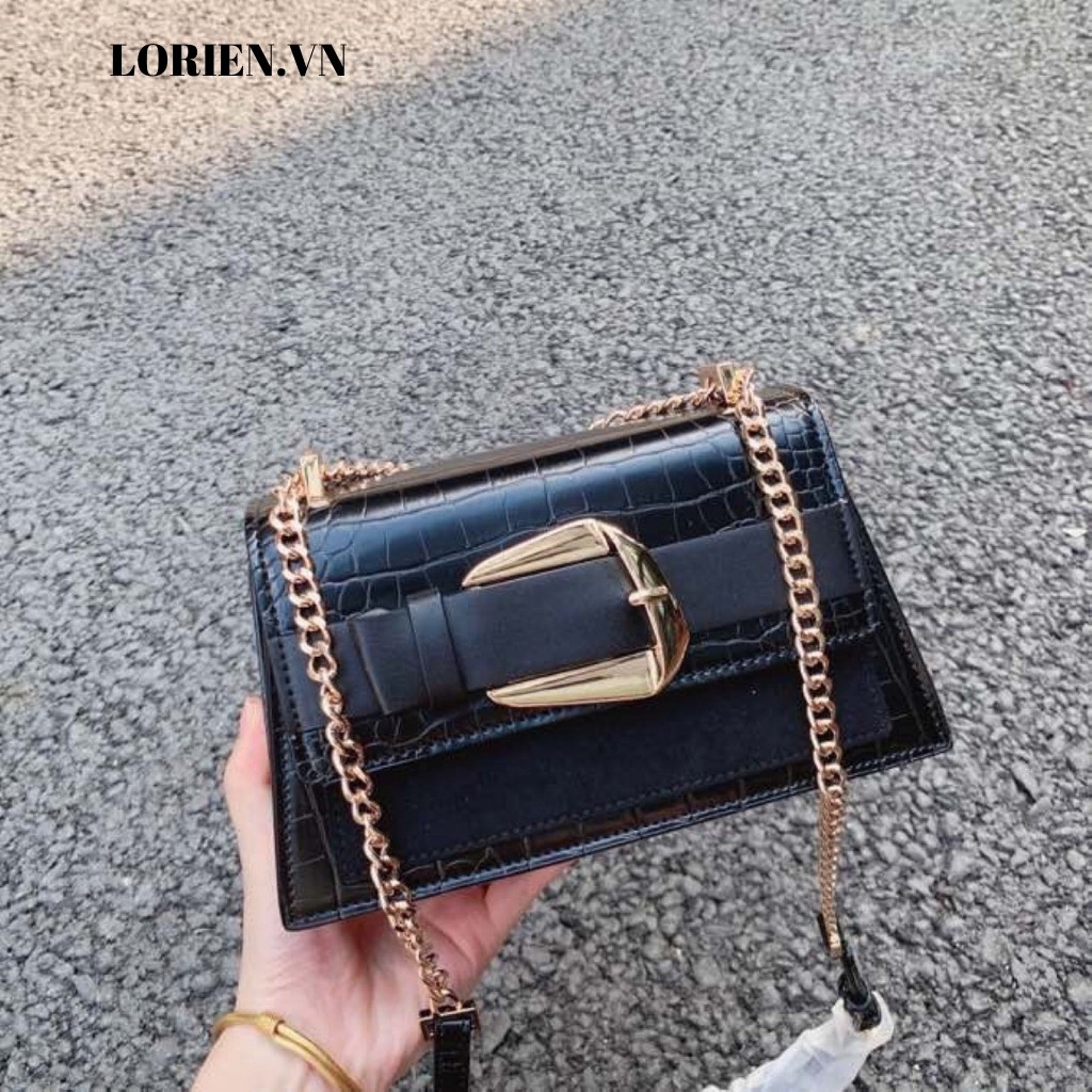 Túi xách nữ thời trang LORIEN - Túi đeo chéo khoá cài ngang size 22 vân da cao cấp style Hàn quốc cực hot | BigBuy360 - bigbuy360.vn