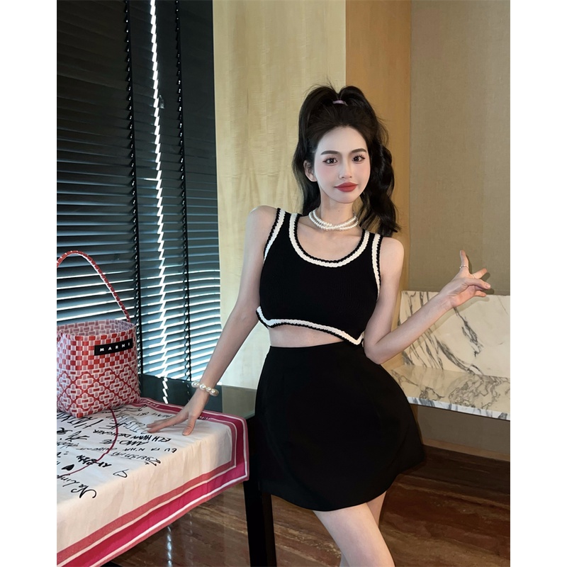 Cocory vn Set Áo hai dây Thêu Hoa + Chân Váy Chữ A Thời Trang Nữ Tính