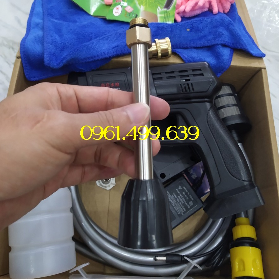 Máy Rửa Xe Dùng Pin Áp Lực Cao Loại 1 - Tặng khăn lau và bao tay, bảo hành 12 tháng