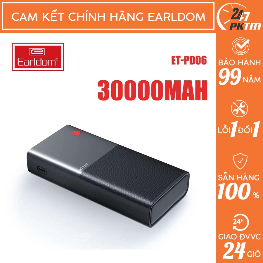 CHÍNH HÃNG EARLDOM Sạc Dự Phòng Earldom 30.000mAh PD – 06 | Phụ Kiện Thông Minh 247 VN