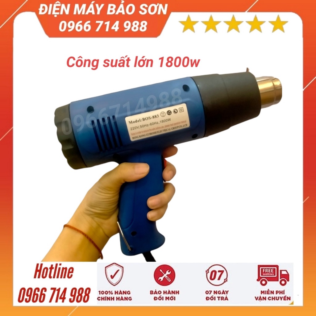 MÁY KHÒ NHIỆT CẦM TAY GBOSS-883 CÔNG SUẤT 1800W MÁY THỔI HƠI NÓNG MÀNG CO TẶNG 4 ĐẦU THỔI NHIỆT BẢO HÀNH 12 THÁNG