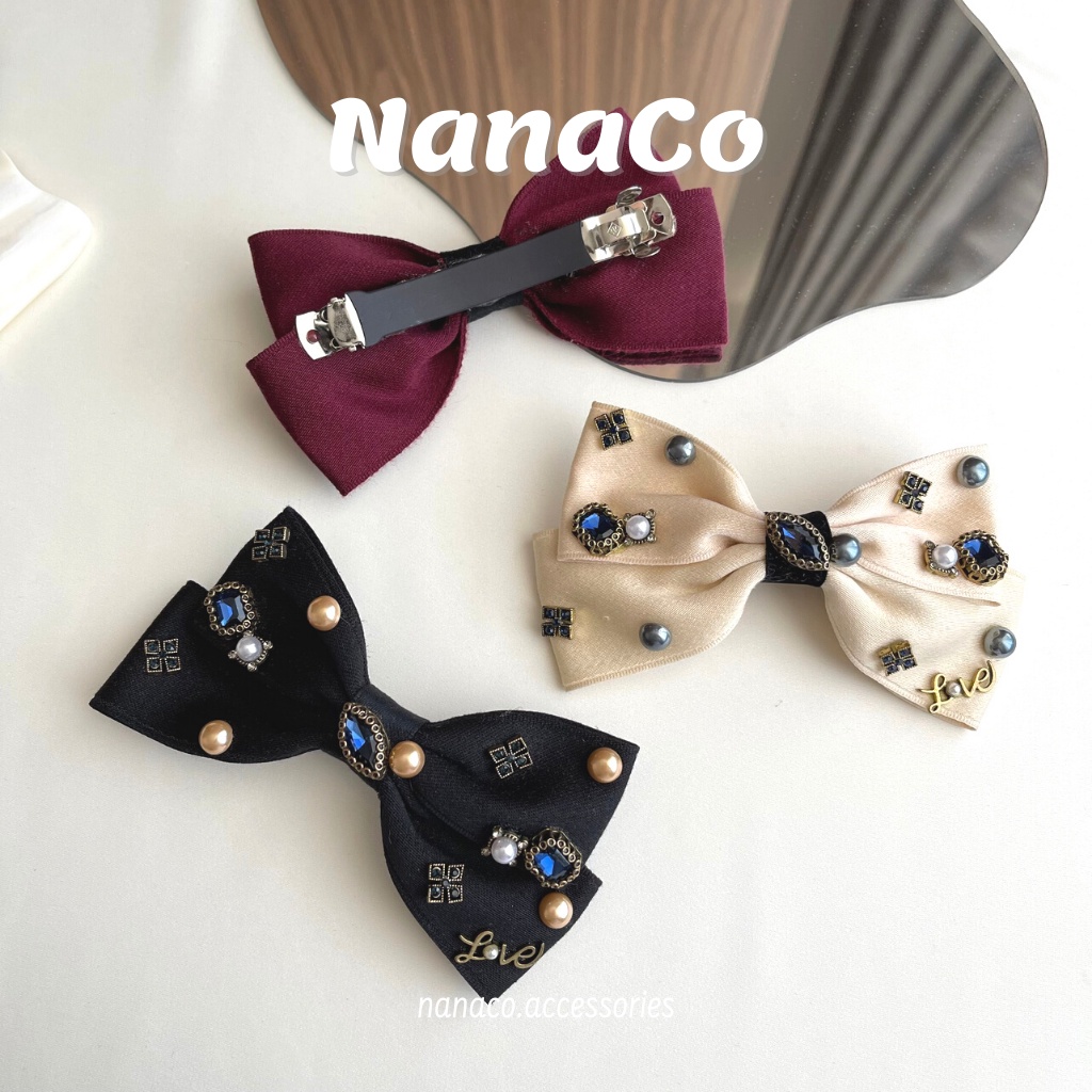 Kẹp tóc nữ nơ đính đá Hàn Quốc tiểu thư, nơ kẹp tóc nửa đầu đẹp hot trend NanaCo