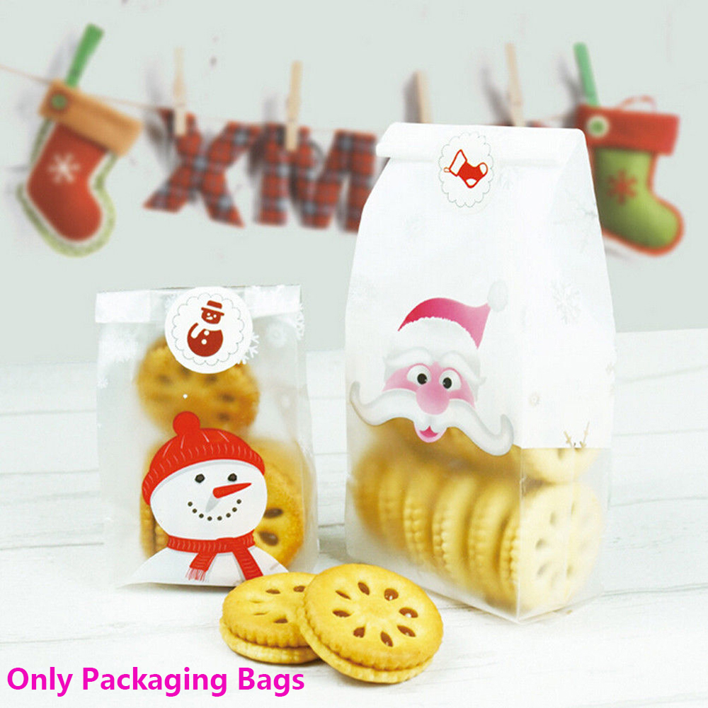 Set 50 Túi Nhựa Đựng Kẹo Giáng Sinh Tự Dính Hình Người Tuyết Dễ Thương Cho Trẻ Em