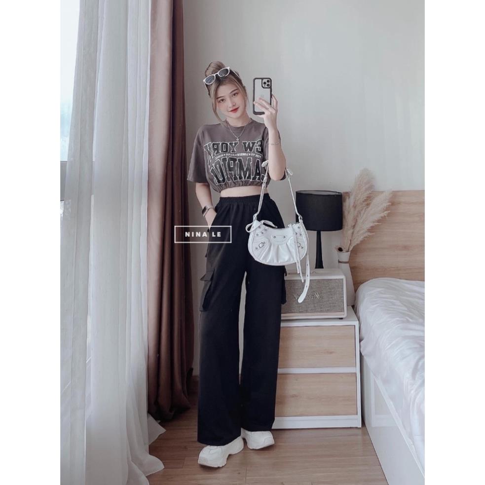 [ 𝐅𝐑𝐄𝐄 𝐒𝐇𝐈𝐏 ] BỘ CROPTOP 3 MÓN QUẦN TÚI HỘP ỐNG RỘNG