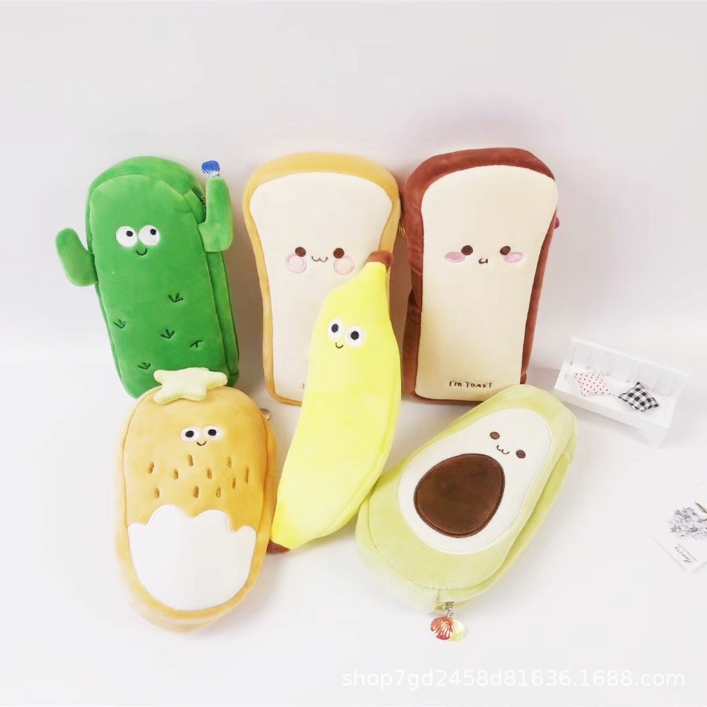 Túi Đựng Bút Hình Bánh Mì Lát Bánh Mì / Xương Rồng / Trái Bơ Nhồi Bông Cỡ Lớn Kiểu Hàn Quốc Sáng Tạo Ốp