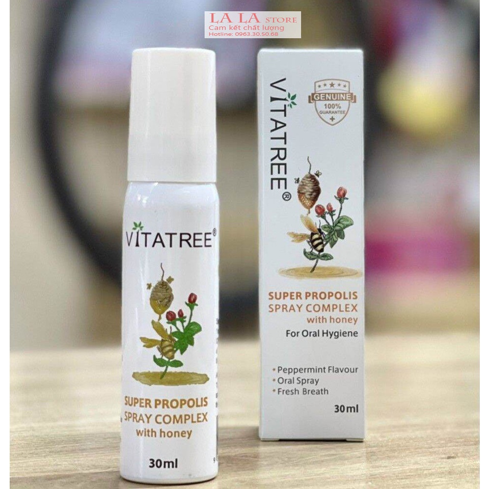 Xịt keo ong Vitatree 30ml, Vitatree Super Propolis Spray complex with Honey Úc
