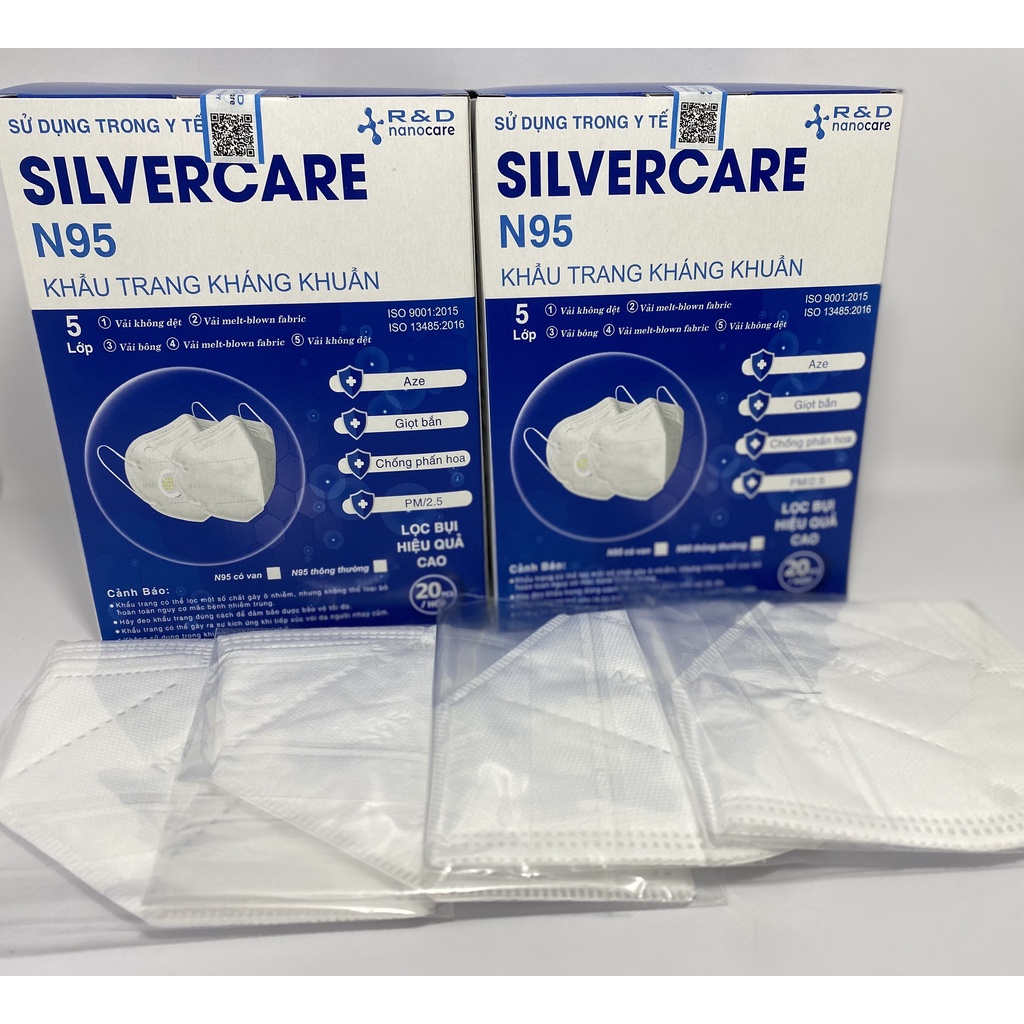 Khẩu trang Y tế Nano Silver N95, 5 lớp có màng lọc Nano an toàn, ngăn bụi mịn, ôm khít mặt