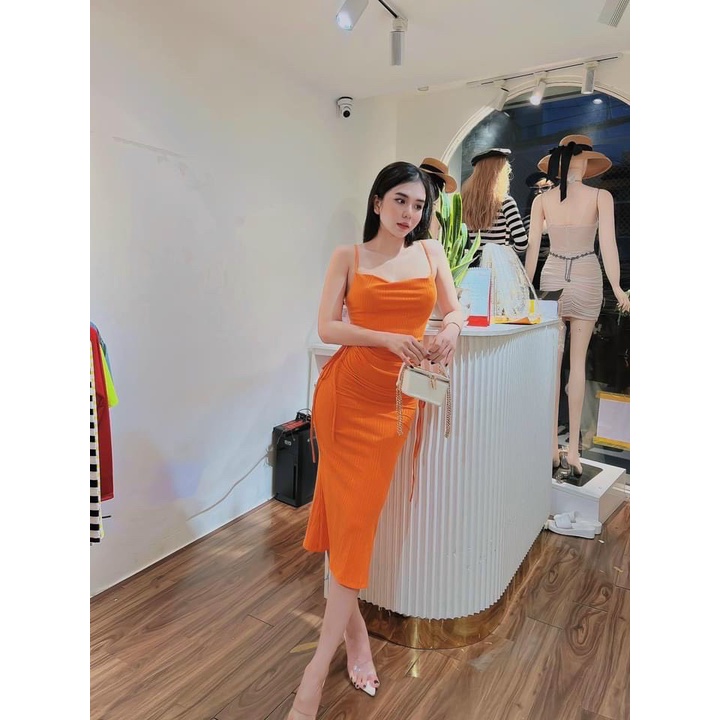Đầm ôm body khoét eo rút dây 2 bên