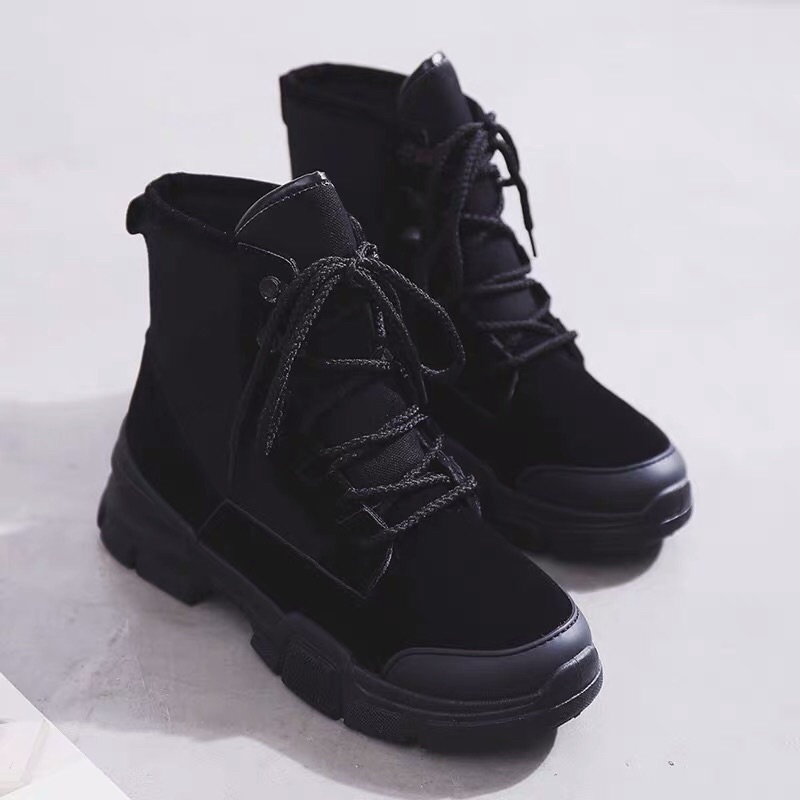 [NEW] Giày bốt da lộn ulzzang cổ cao màu đen size 37